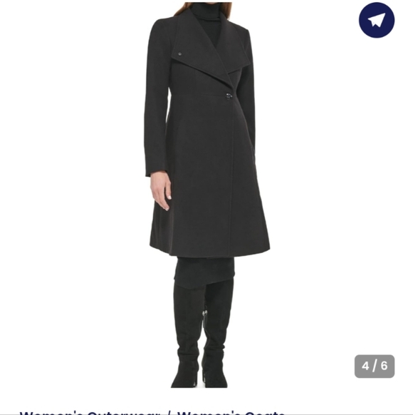 Black Charcoal Calvin Klein Wool Asymmetrical Wrap Coat – Size Large - Picture 10 of 11